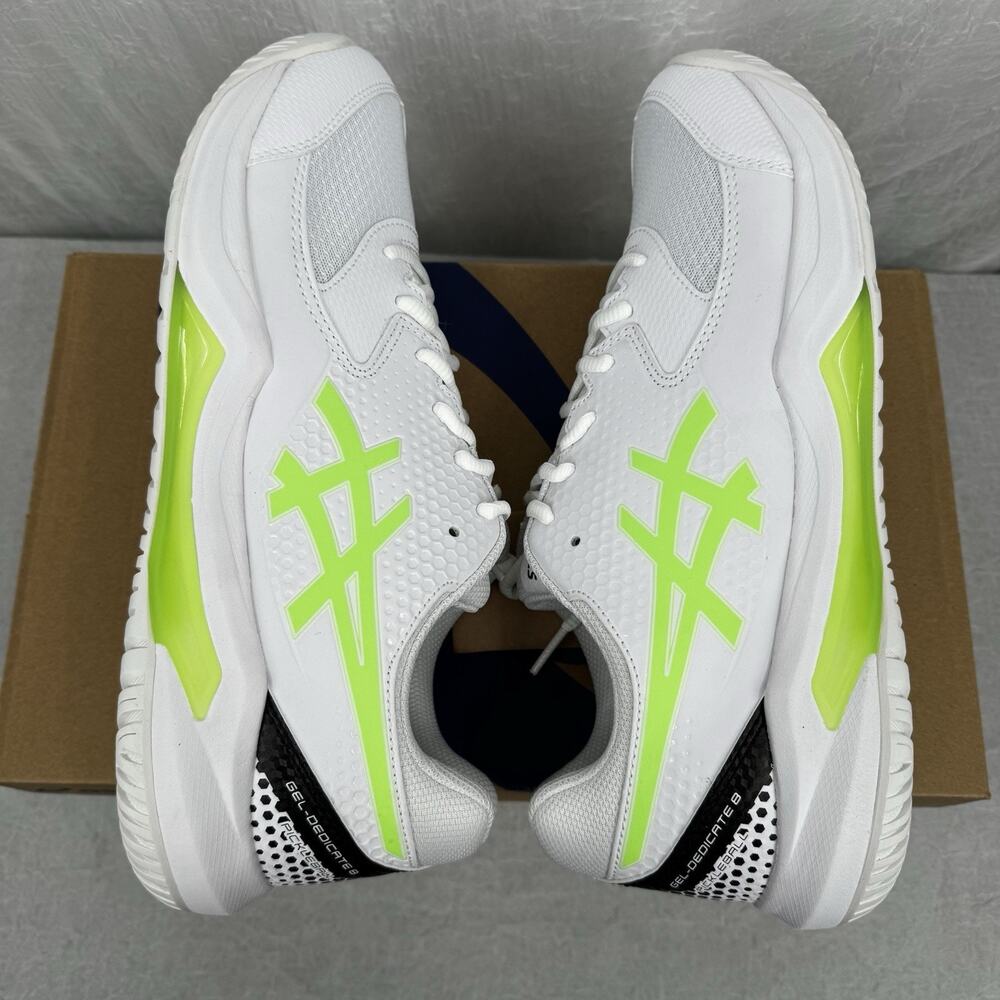 ASICS Gel-Dedicate 8 Pickleball Shoes White Lime Burst Mens Size 11.5 No Box